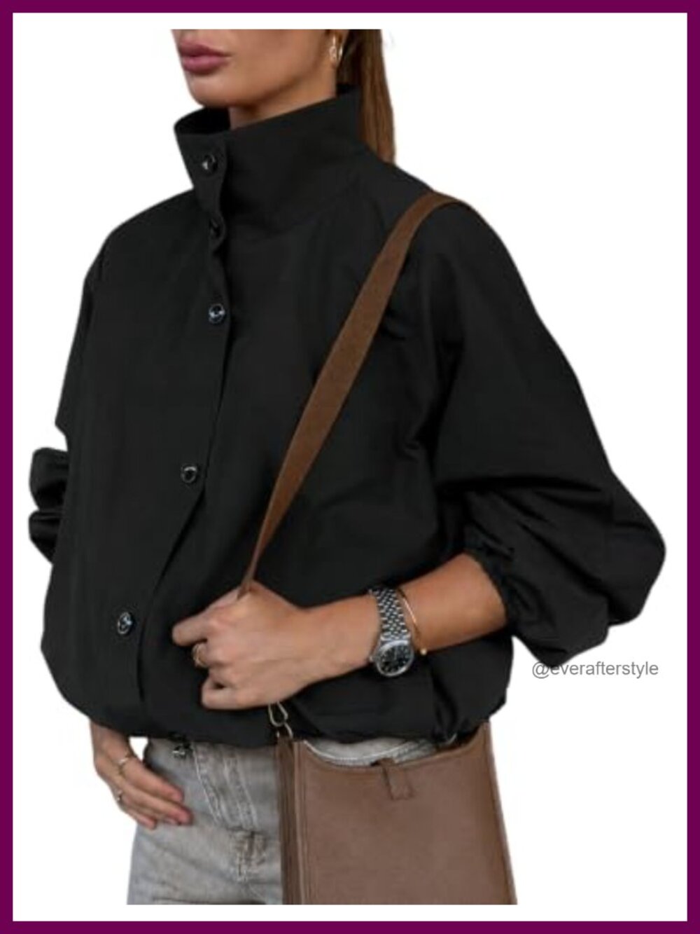 Women Funnel Neck Windbreaker Lightweight Bomber Jacket Zip Casual